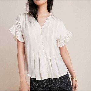 NWT Anthropologie Dolan Mitzi Pleated Ruffle Ivory Left Coast Blouse Size Medium